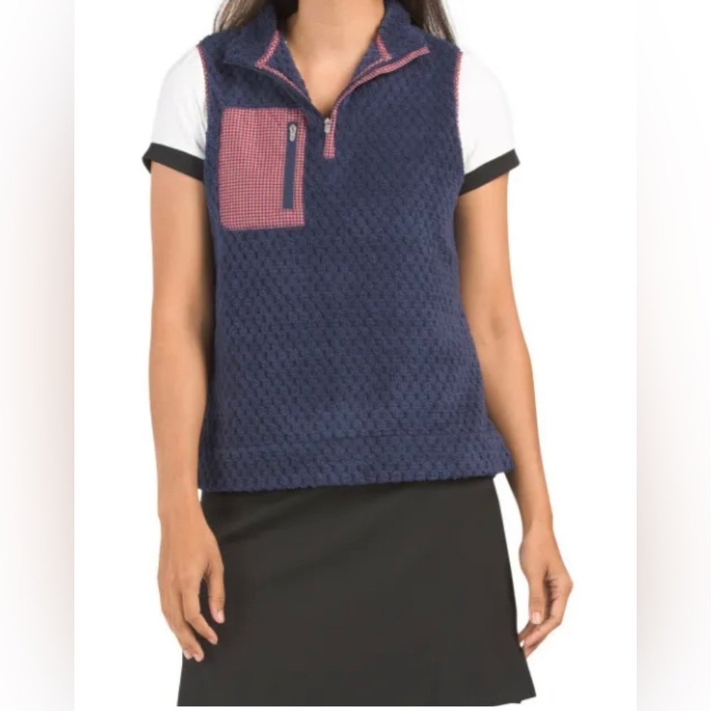 Peter Millar Women's Waffle Sherpa Fleece Vest In Navy Size SMALL NWOT